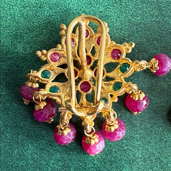 Gold and Multicolor Floral Earrings - Picture 3 of 7